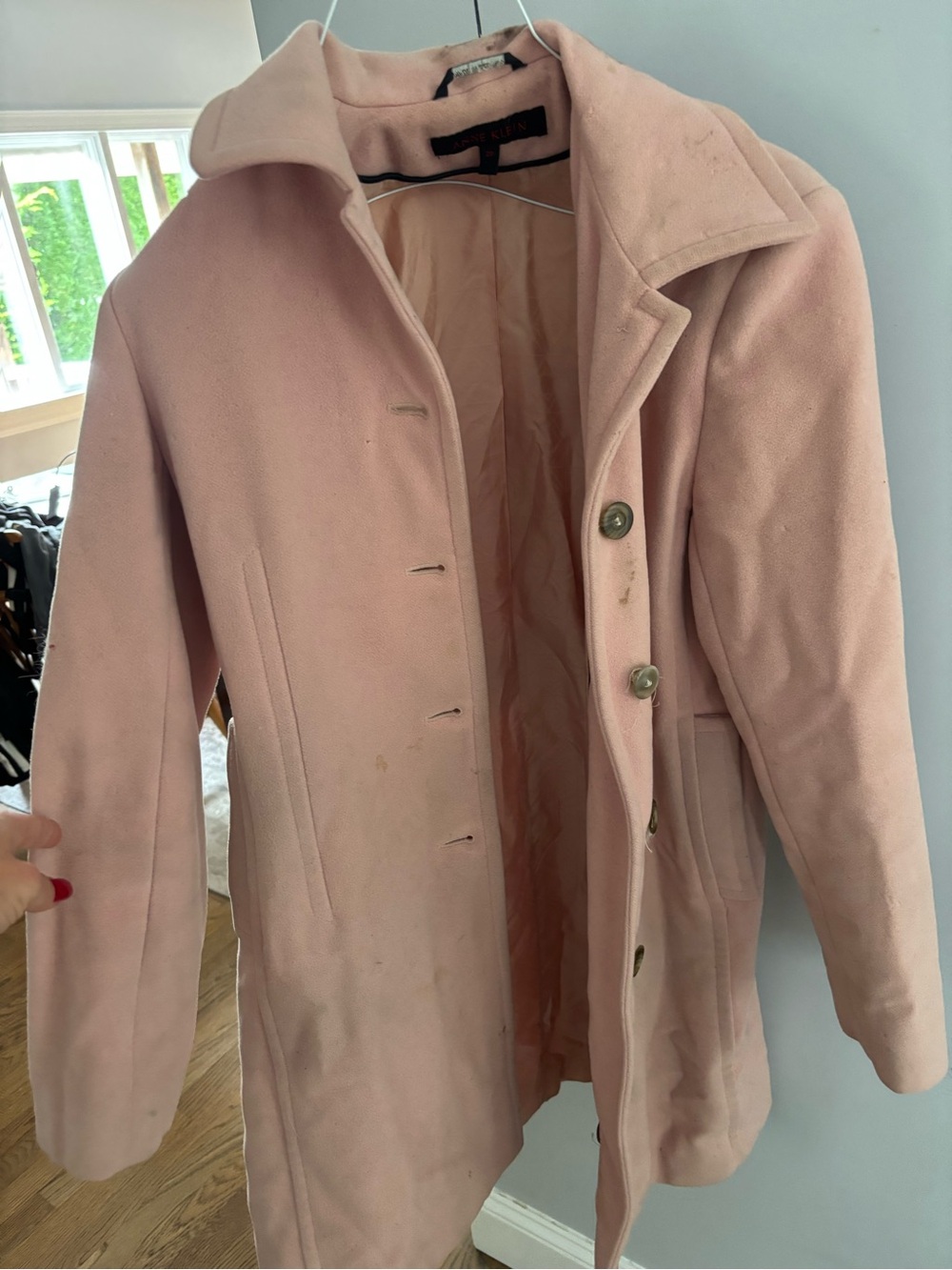 Anne Klein Blush Pink Wool-Blend Pea Coat